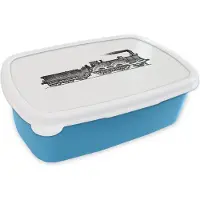 MuchoWow Broodtrommel Blauw - Lunchbox - Brooddoos - Vintage - Trein - Stoomtrein - 18x12x6 cm - Kinderen - Jongen