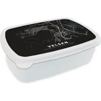 MuchoWow Broodtrommel Wit - Lunchbox - Brooddoos - Kaart - Velsen - Zwart - 18x12x6 cm - Volwassenen