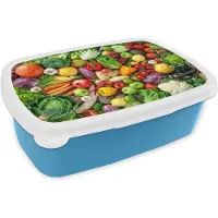 MuchoWow Broodtrommel Blauw - Lunchbox - Brooddoos - Fruit - Groente - Appel - 18x12x6 cm - Kinderen - Jongen
