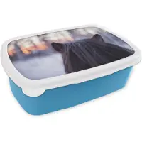 MuchoWow Broodtrommel Blauw - Lunchbox - Brooddoos - Close-up met de manen van een IJslander paard - 18x12x6 cm - Kinderen - Jongen