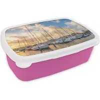 MuchoWow Broodtrommel Roze - Lunchbox - Brooddoos - Zee - Zeilboot - Haven - 18x12x6 cm - Kinderen - Meisje