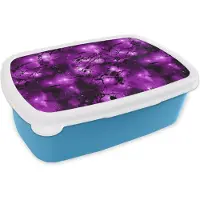 MuchoWow Broodtrommel Blauw - Lunchbox - Brooddoos - Sterrenhemel - Marmer - Paars - Zwart - Patronen - 18x12x6 cm - Kinderen - Jongen