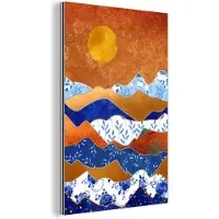 MuchoWow Wanddecoratie Metaal - Aluminium Schilderij Industrieel - Goud - Delfts Blauw - Bloemen - 80x120 cm - Dibond - Foto op aluminium - Industriële muurdecoratie - Voor de woonkamer/slaapkamer