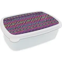 MuchoWow Broodtrommel Wit - Lunchbox - Brooddoos - Breien - Patronen - Regenboog - 18x12x6 cm - Volwassenen