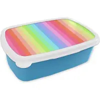 MuchoWow Broodtrommel Blauw - Lunchbox - Brooddoos - Regenboog - Patronen - Pastel - 18x12x6 cm - Kinderen - Jongen