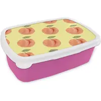 MuchoWow Broodtrommel Roze - Lunchbox - Brooddoos - Perziken - Fruit - Geel - 18x12x6 cm - Kinderen - Meisje