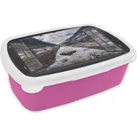 MuchoWow Broodtrommel Roze - Lunchbox - Brooddoos - Doorkijk - Bergen - Water - 18x12x6 cm - Kinderen - Meisje