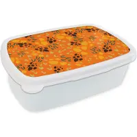 MuchoWow Broodtrommel Wit - Lunchbox - Brooddoos - Sporen - Oranje - Patroon - 18x12x6 cm - Volwassenen