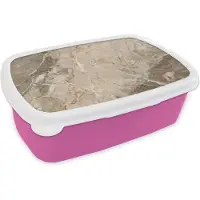 MuchoWow Broodtrommel Roze - Lunchbox - Brooddoos - Graniet - Grijs - Wit - 18x12x6 cm - Kinderen - Meisje