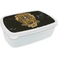 MuchoWow Broodtrommel Wit - Lunchbox - Brooddoos - Farao - Skelet - Retro - Tekening - 18x12x6 cm - Volwassenen