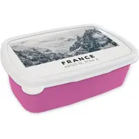 MuchoWow Broodtrommel Roze - Lunchbox - Brooddoos - Frankrijk - Sneeuw - Bergen - 18x12x6 cm - Kinderen - Meisje