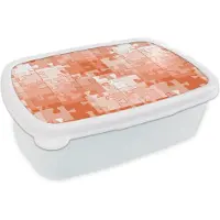 MuchoWow Broodtrommel Wit - Lunchbox - Brooddoos - Puzzel - Oranje - Patronen - 18x12x6 cm - Volwassenen