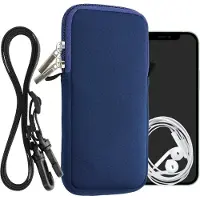 Kwmobile Tasje voor smartphones XXL - 7" - Hoesje van neopreen in donkerblauw - Phone case met nekkoord