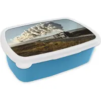 MuchoWow Broodtrommel Blauw - Lunchbox - Brooddoos - Trein - Stoom - Lucht - 18x12x6 cm - Kinderen - Jongen