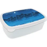MuchoWow Broodtrommel Wit - Lunchbox - Brooddoos - Sterrenhemel - Palmboom - Zee - 18x12x6 cm - Volwassenen