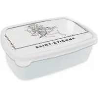 MuchoWow Broodtrommel Wit - Lunchbox - Brooddoos - Kaart – Saint Étienne – Plattegrond - Zwart Wit – Stadskaart - 18x12x6 cm - Volwassenen