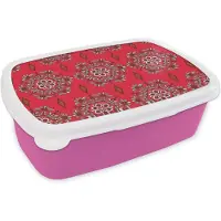 MuchoWow Broodtrommel Roze - Lunchbox - Brooddoos - Mandala - Design - Bloem - 18x12x6 cm - Kinderen - Meisje