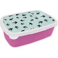 MuchoWow Broodtrommel Roze - Lunchbox - Brooddoos - Zwaluwen - Vliegen - Patronen - 18x12x6 cm - Kinderen - Meisje