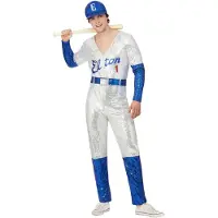 Smiffys - Elton John Deluxe Sequin Baseball Kostuum - L - Wit/Blauw