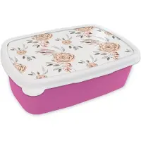 MuchoWow Broodtrommel Roze - Lunchbox - Brooddoos - Rozen - Goud - Bruin - Wit - 18x12x6 cm - Kinderen - Meisje