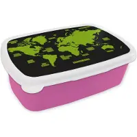 MuchoWow Broodtrommel Roze - Lunchbox - Brooddoos - Wereldkaart - Paars - Simpel - 18x12x6 cm - Kinderen - Meisje