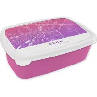 MuchoWow Broodtrommel Roze - Lunchbox - Brooddoos - Stadskaart - Genk - Paars - België - 18x12x6 cm - Kinderen - Meisje