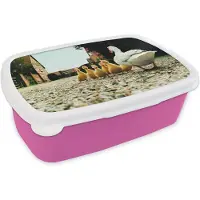 MuchoWow Broodtrommel Roze - Lunchbox - Brooddoos - Eend met jongen - 18x12x6 cm - Kinderen - Meisje