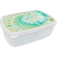 MuchoWow Broodtrommel Wit - Lunchbox Tie dye - Patroon - Spiraal - Brooddoos 18x12x6 cm - Brood lunch box - Broodtrommels voor kinderen en volwassenen