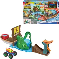 Mattel Hot Wheels Monster Trucks, "Sumpf-Attacke" met auto die van kleur verandert
