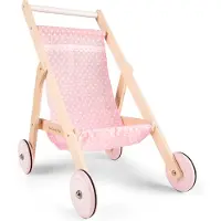 Woet Houten Poppenwagen - Roze Speelgoed Poppenbuggy met Stippen - Duwhoogte 50 cm - Rollenspel Poppenaccessoire - Vanaf 3 Jaar