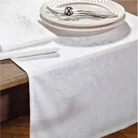 Christian lacroix Superieur Damast Satijn Tafelloper 100% Gekamd Katoen 220 g/m2 - 50 x 160 cm - Wit