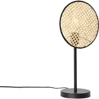 QAZQA Landelijke tafellamp zwart met rotan 25 cm - Kata