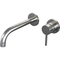 Brauer Inbouw wastafelmengkraan brushed edition coldstart gebogen uitloop ronde hendel rechts geborsteld rvs pvd met rozetten