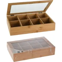 Koopman International Theedoos Bamboe 8vaks 32x20cm Bruin bruin Hout Theedoos
