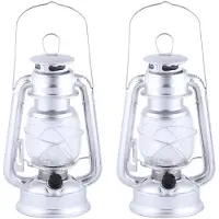 Fancy flames Set van 2x stuks LED lantaarn/windlicht zilver op batterijen 11,5 x 15 x 24 cm - Lantaarns