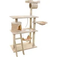 Viking Choice Krabpaal & speelhuis - katten - beige - 140 cm hoog - met hangmat