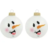 Bellatio 8x Luxe glitter witte glazen kerstballen sneeuwpop 7 cm -