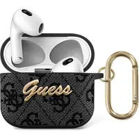 GUESS GUA34GSMK 4G Script PC PU Silicone hoesje voor koptelefoon Apple Airpods 3 zwart (Koptelefoon tas), Hoofdtelefoon Tassen + Beschermende Covers, Zwart