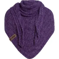 Knit Factory Sally Gebreide Omslagdoek - Driehoek Sjaal Dames - Dames sjaal - Wintersjaal - Stola - Wollen sjaal - Paars gemêleerde sjaal - Purple/Violet - 220x85 cm - Grof gebreid