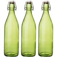 Bormioli Rocco waterfles met beugeldop - 4x stuks - groen transparant - 1000 ml - Giara home deco fles - weckflessen