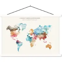 MuchoWow Wereldkaart - Spreuk - Kleur - schoolplaat platte latten wit 150x100 cm - Foto print op textielposter (wanddecoratie woonkamer/slaapkamer)