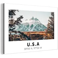 MuchoWow Wanddecoratie Metaal - Aluminium Schilderij Industrieel - Amerika - Bergen - Winter - Bos - 120x80 cm - Dibond - Foto op aluminium - Industriële muurdecoratie - Voor de woonkamer/slaapkamer