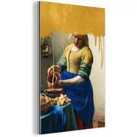 MuchoWow Wanddecoratie Metaal - Aluminium Schilderij Industrieel - Melkmeisje - Goud - Vermeer - 80x120 cm - Dibond - Foto op aluminium - Industriële muurdecoratie - Voor de woonkamer/slaapkamer