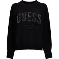 GUESS Estelle RN LS Swtr - Dames Sweater - Met pailletten - Zwart - Maat S