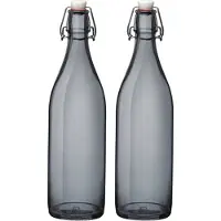 Bormioli Rocco waterfles met beugeldop - 2x stuks - grijs transparant - 1000 ml - Giara home deco fles - weckflessen