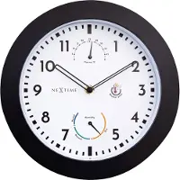 Nextime Daisy – Weerstation Wandklok – 25.5 cm – Metaal – Zwart/Wit – Weerbestendig