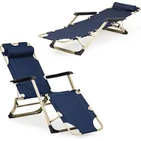 Viking Choice Ligstoel tuin - opvouwbaar - met hoofdsteun - blauw