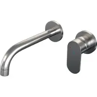 Brauer Inbouw wastafelmengkraan brushed edition coldstart gebogen uitloop platte hendel rechts geborsteld rvs pvd met rozetten
