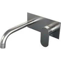 Brauer Inbouw wastafelmengkraan brushed edition coldstart gebogen uitloop platte hendel rechts geborsteld rvs pvd met afdekplaat