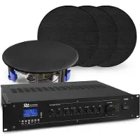 Power Dynamics Geluidsinstallatie met Bluetooth, 4x zwarte inbouw speaker en 100v versterker van